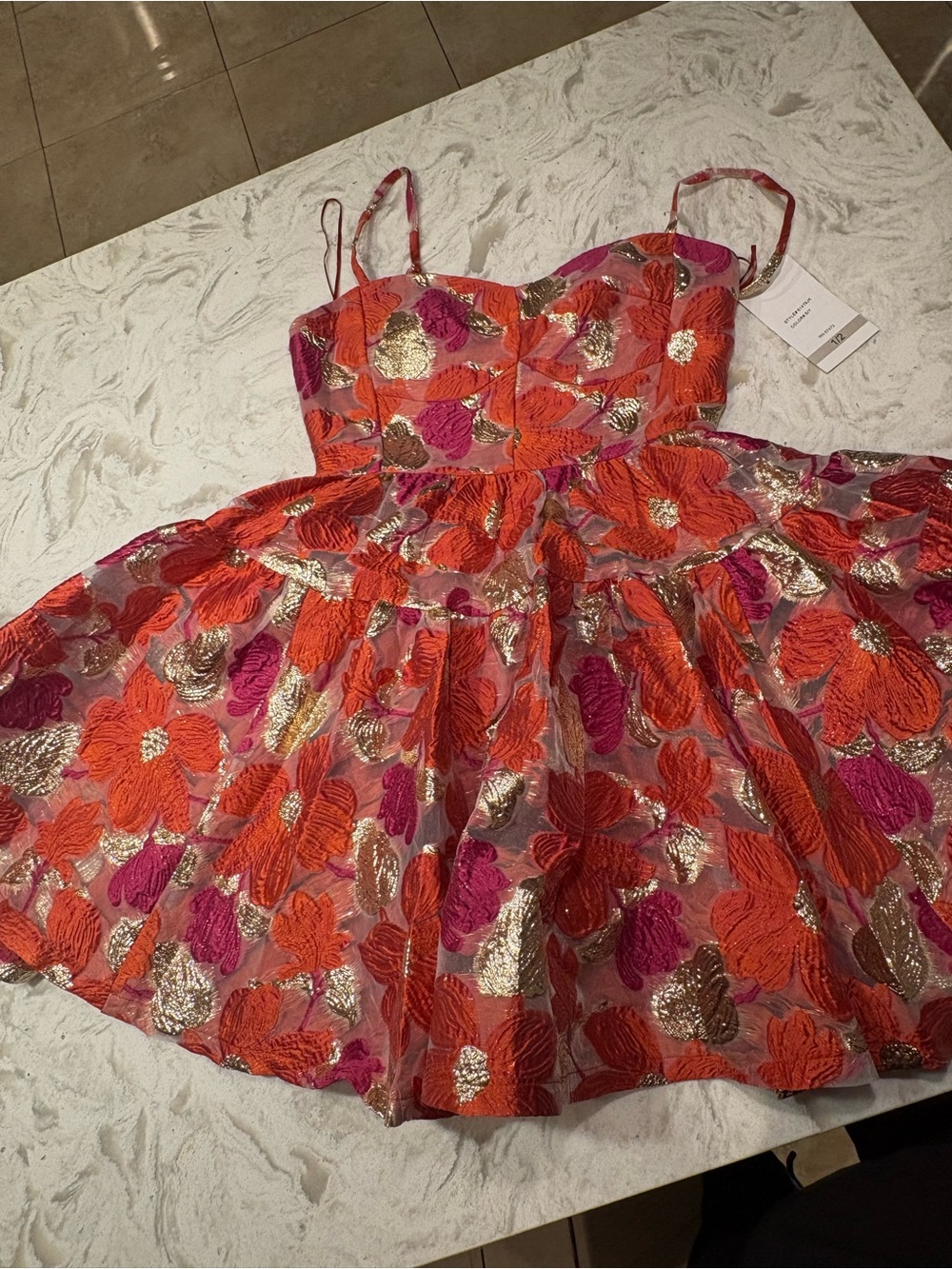 Kohl's Floral A-Line Dress in Orange, Pink & Gold